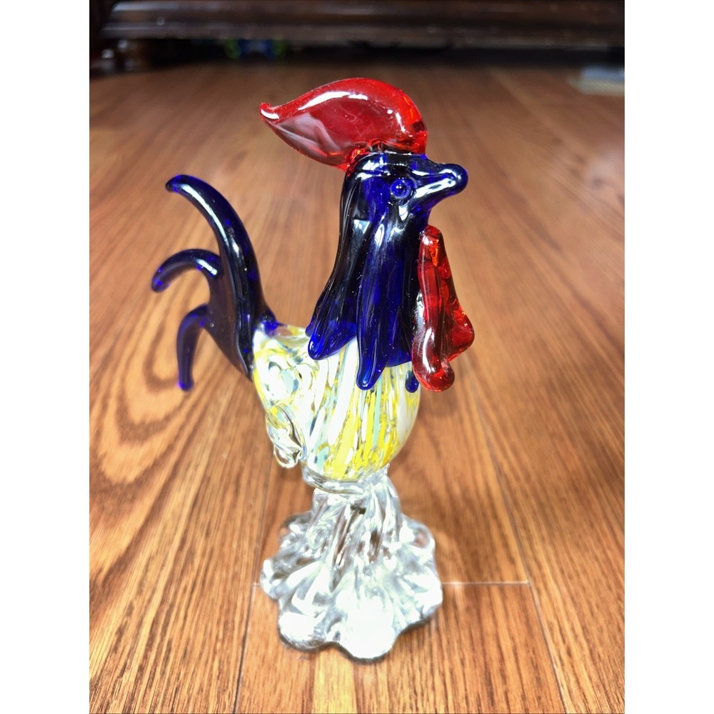 Hand-Blown Art Glass Confetti Rooster Murano Style Multi Color Glass Chicken 9"